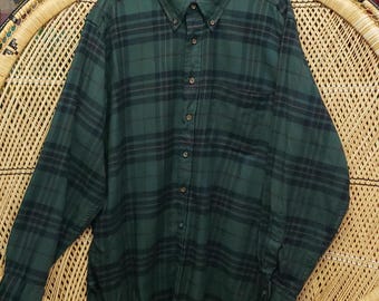 80s Green Plaid Shirt Country Traditionals By Pendleton, XL