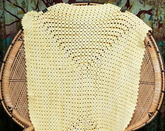 Vintage Yellow Crochet Baby Blanket, 48" x 36"