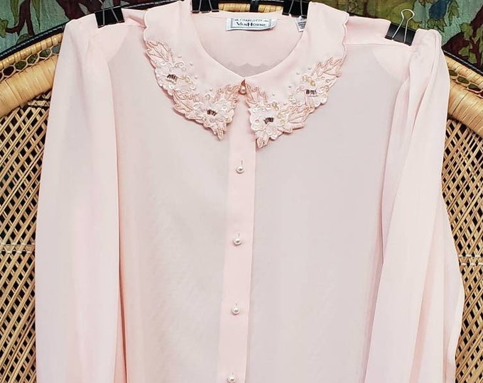 Blouse Vintage Années 80 Rose Transparente - Taille L, Occasion Très Bon état, Style Sheer