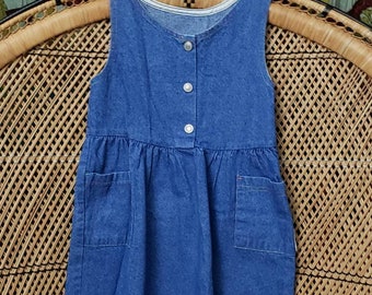 80s Rainbow Stitched Blue Jean Dress By Healthtex, Girls 6