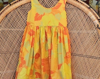 70s Citrus Floral Hawaiian Dress, 30" Bust