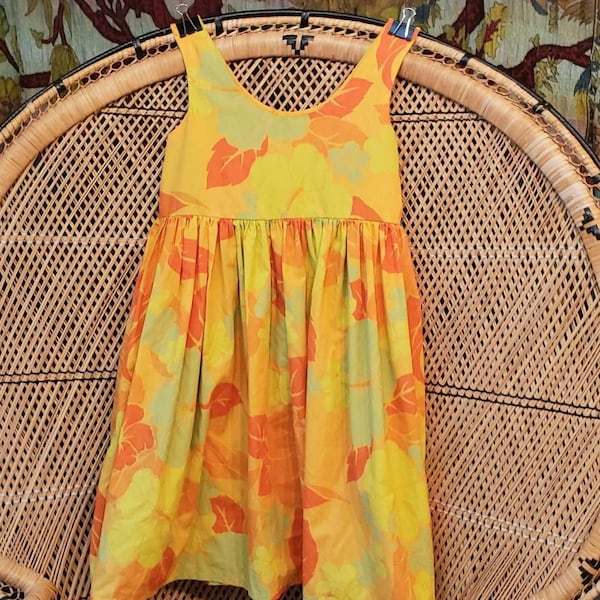 70s Citrus Floral Hawaiian Dress, 30" Bust