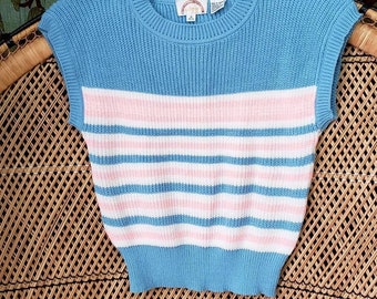 80s Blue And Pink Sweater Vest By Eclipse Las Angeles, SM