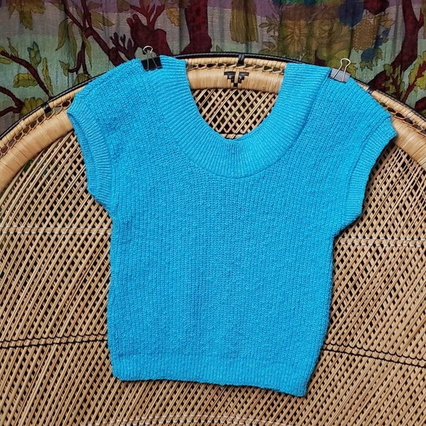 90s Blue Short Sleeve Sweater By Adele Knitwear, SM