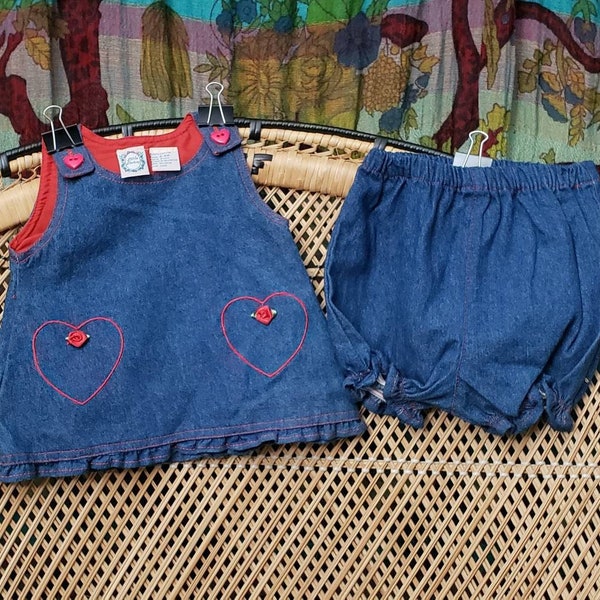 80s Denim Heart Dress With Bloomers By Little Lindsey, 0-6M