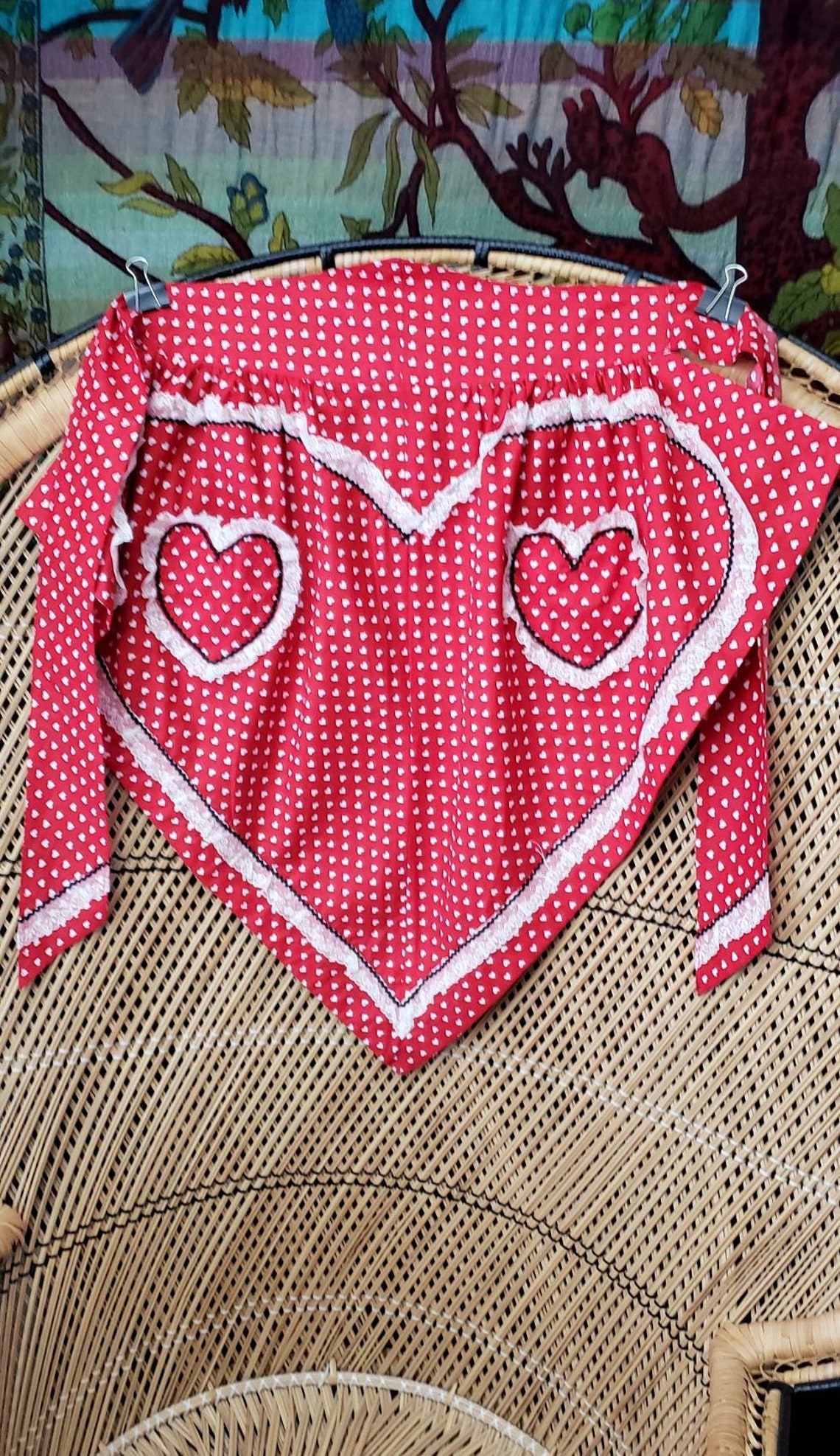 Vintage Red Heart Apron With Heartshaped Pockets Etsy