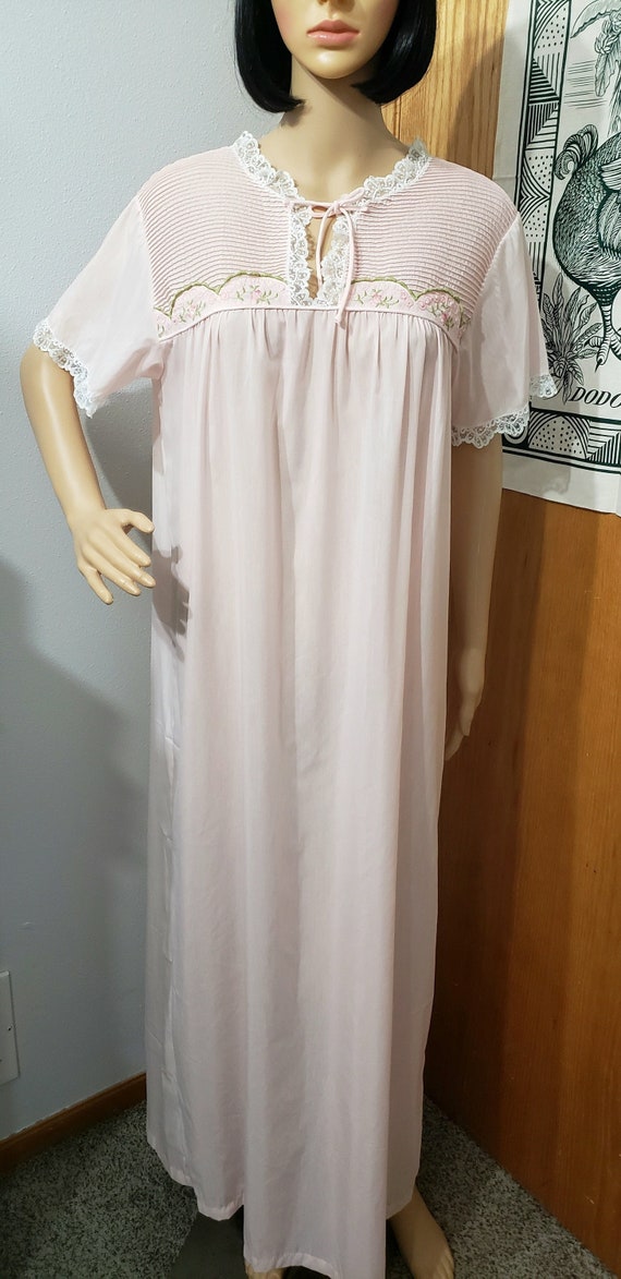 60s Pastel Pink Nightgown By Barbizon, LG/XL