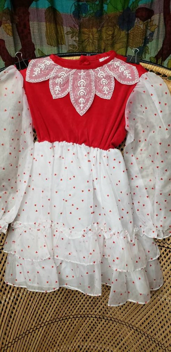 70s Red Hearts Dress By Jill Lynn, Girls 6 - image 4