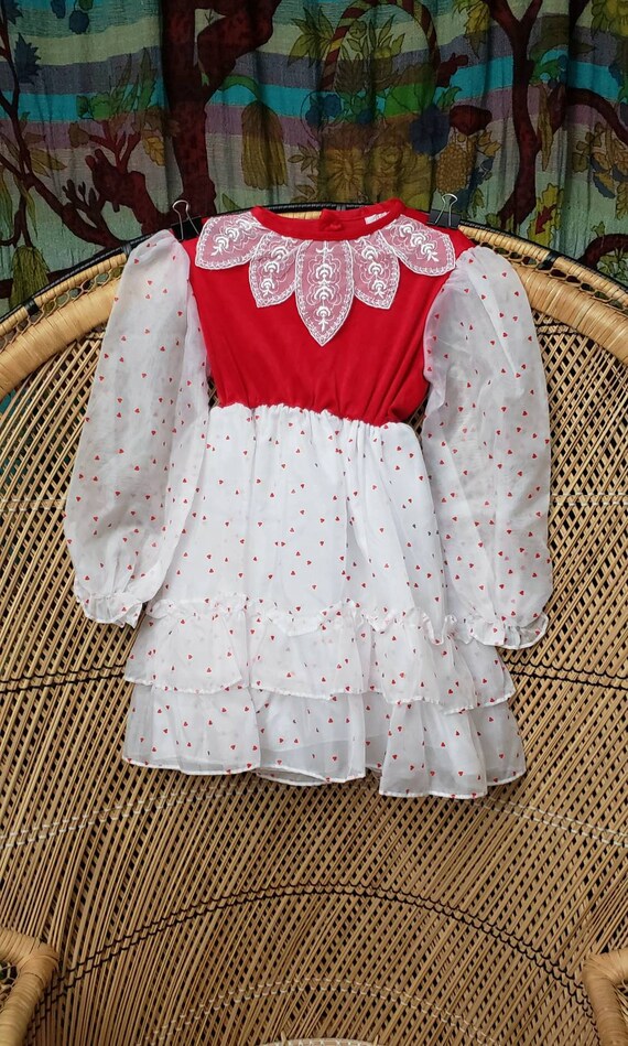 70s Red Hearts Dress By Jill Lynn, Girls 6 - image 2