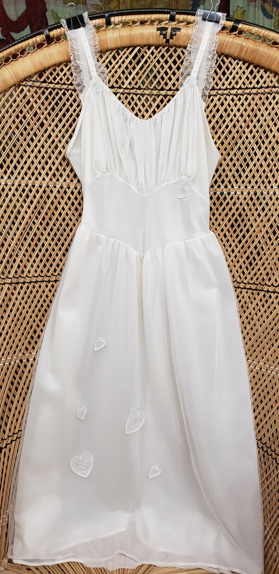 AS IS 50s White Hearts Nightgown By Rogers, Sm/Md - image 3