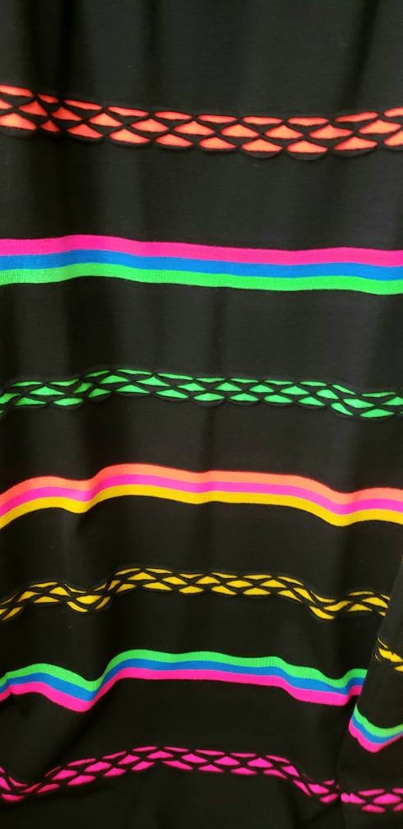 60s Black & Neon Striped Wool Maxi Skirt By Banff… - image 4