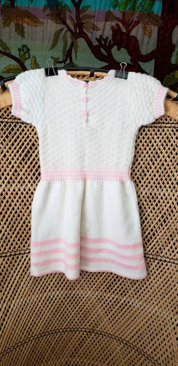 50s Girls Knit Dress 2T, Vintage Cream & Pink Kni… - image 7