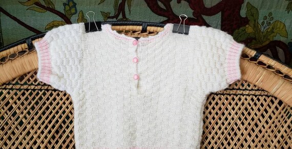 50s Girls Knit Dress 2T, Vintage Cream & Pink Kni… - image 8