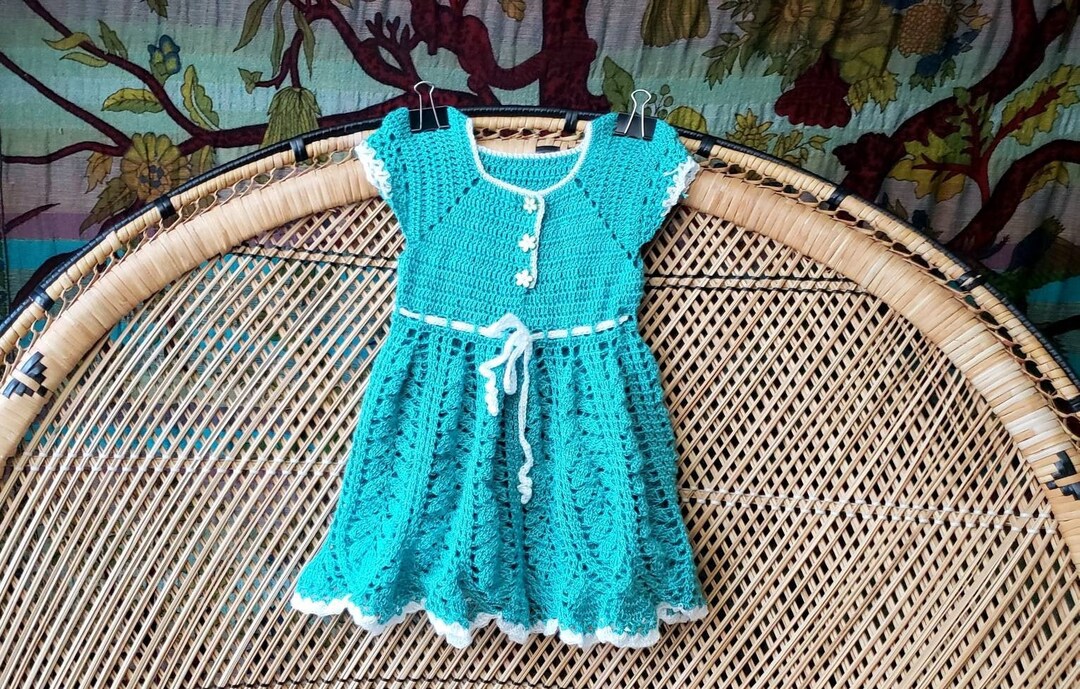 Vintage Crochet Dress 18M, Vintage Girls Crochet Dress, Hand Crochet