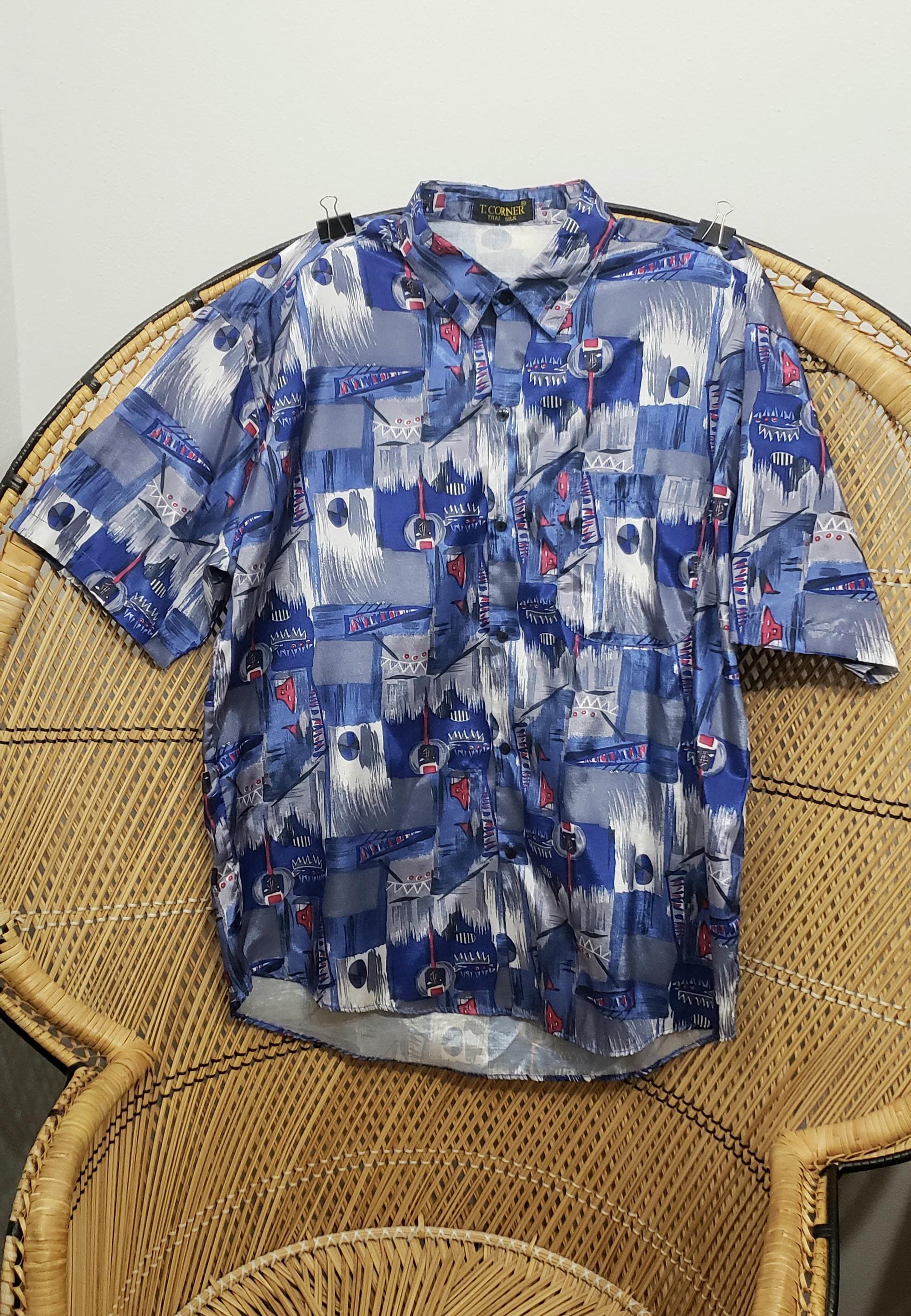 【KOSUKE 】 Bahama SILK shirts 90s 1990's Vintage Tommy Bahama Silk Hawaiian S/S Shirt Navy