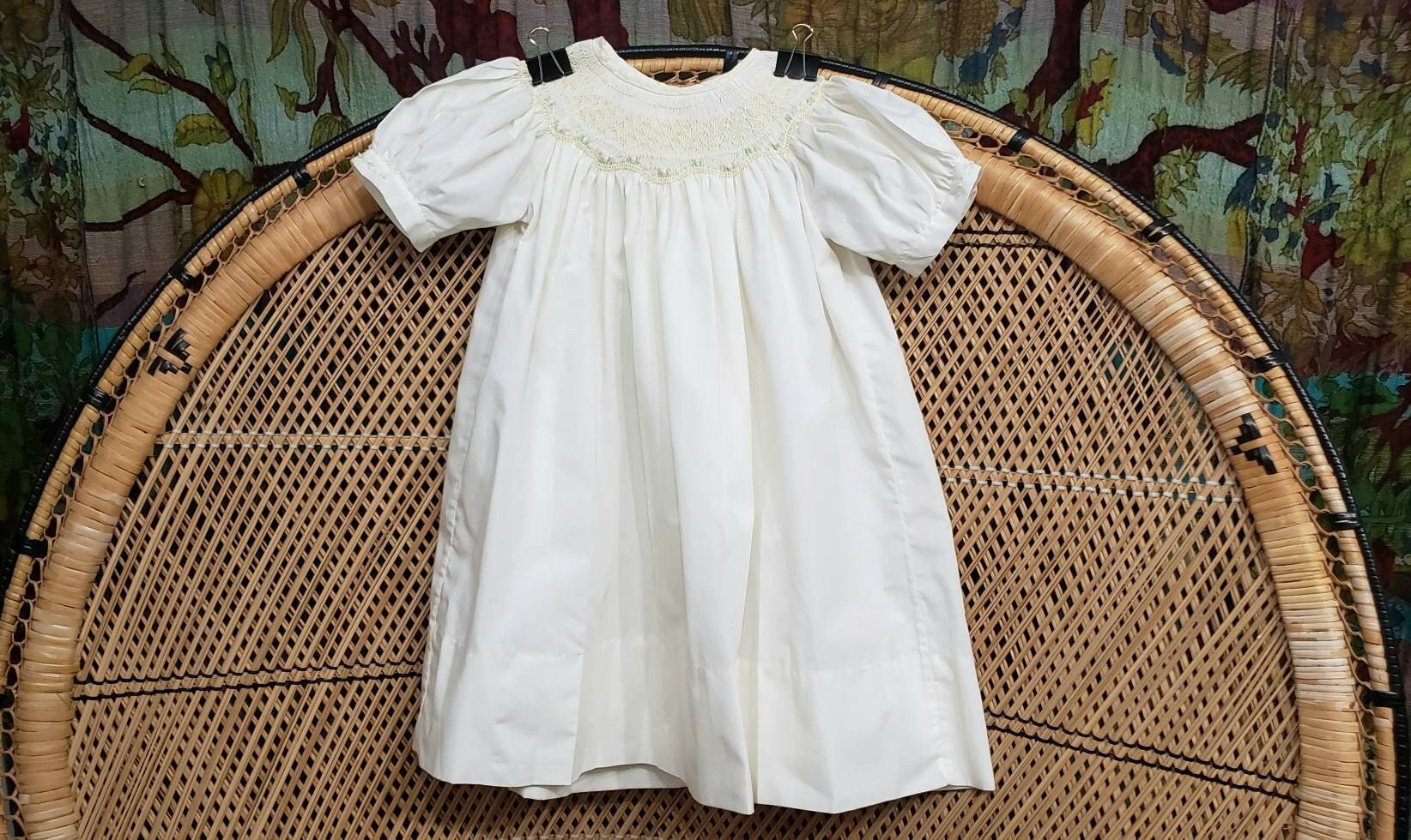 Vintage Cream Yellow Floral Smocked Dress by Carriage Boutiques