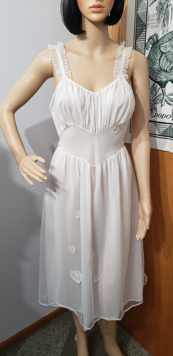 AS IS 50s White Hearts Nightgown By Rogers, Sm/Md - image 5