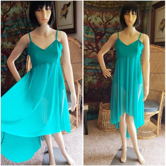 90's Teal Dance Leotard with Attached Skirt, Vinta