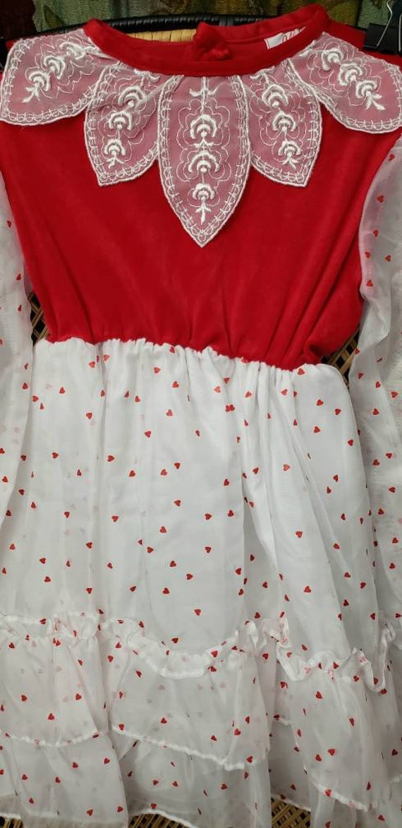 70s Red Hearts Dress By Jill Lynn, Girls 6 - image 5