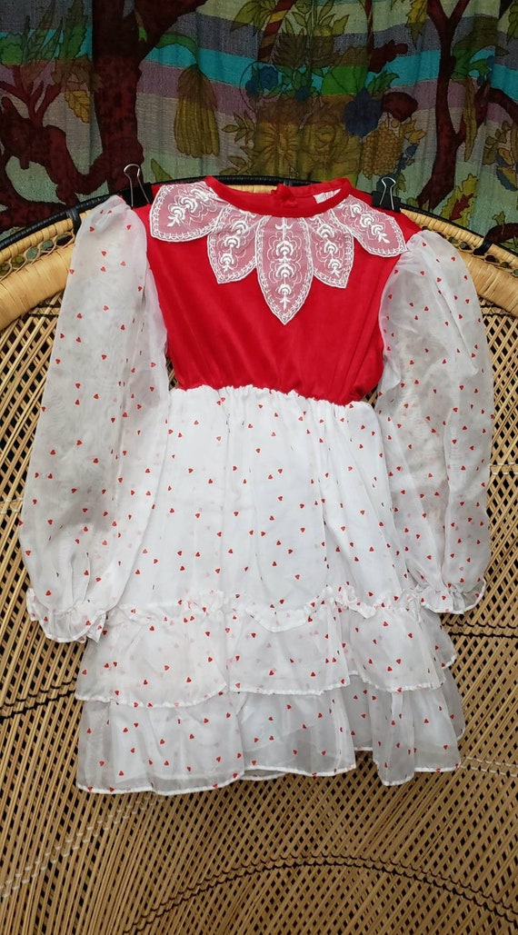 70s Red Hearts Dress By Jill Lynn, Girls 6 - image 3