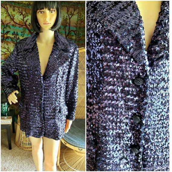 60s Purple Sequin Suit Coat, Vintage Sequin Blazer