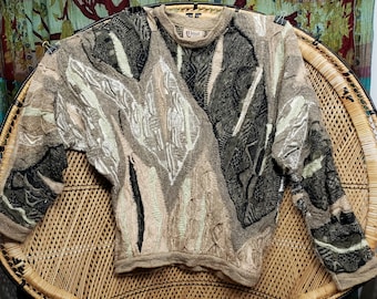 Vtg Tundra Canada Rainbow Coloured 3D Textured Knit Coogi Style