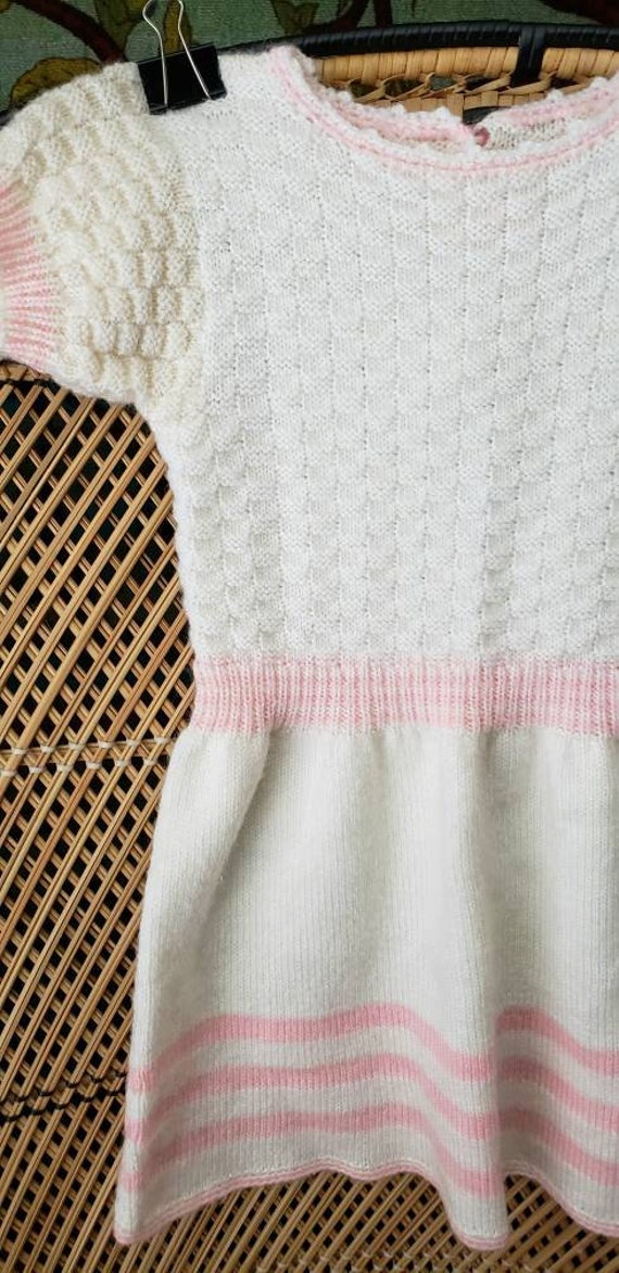 50s Girls Knit Dress 2T, Vintage Cream & Pink Kni… - image 6