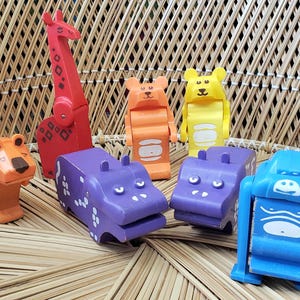 1971 Playskool Movable Wood & Plastic Zoo Animals Set Of 7