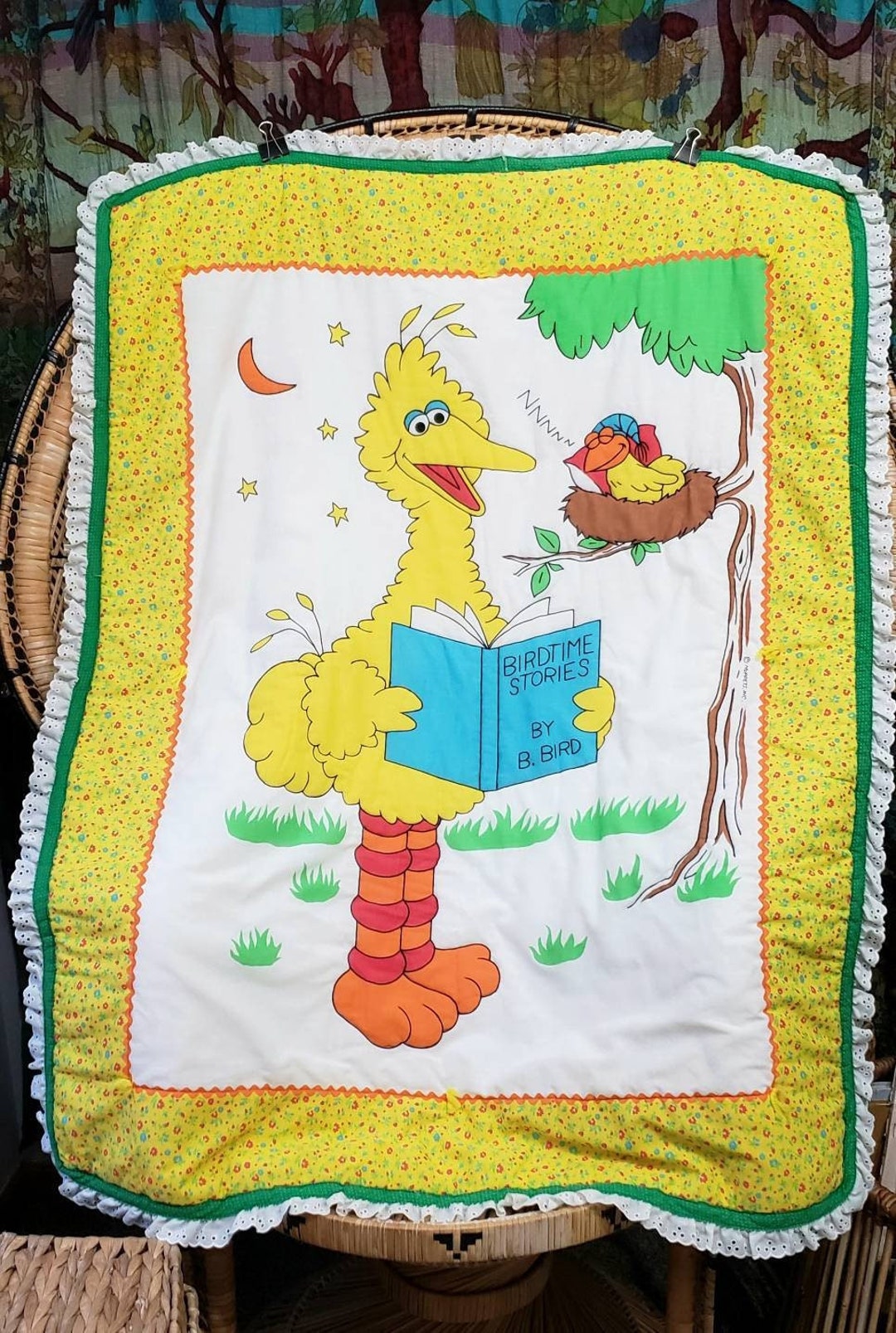 Vintage Big Bird Bedtime Stories Baby Quilt 46 X Etsy