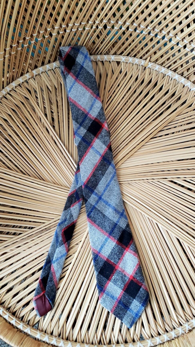 Vintage Fox Hill Tie Vintage Plaid Tie Wool Necktie 60s Wool Plaid Necktie By Fox Hill