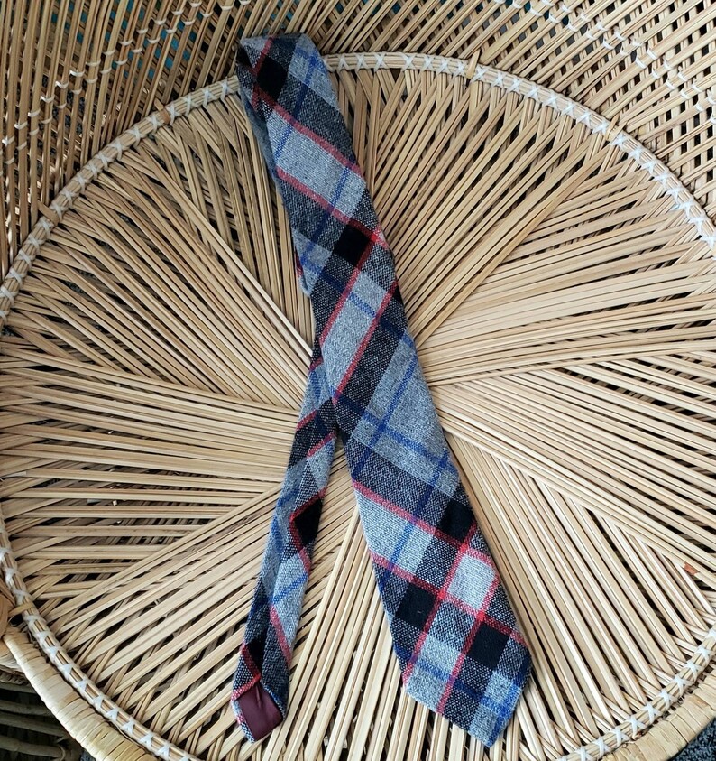 Vintage Fox Hill Tie Vintage Plaid Tie Wool Necktie 60s Wool Plaid Necktie By Fox Hill