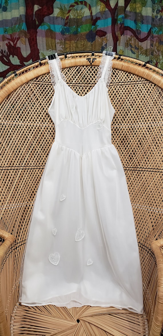 AS IS 50s White Hearts Nightgown By Rogers, Sm/Md - image 2