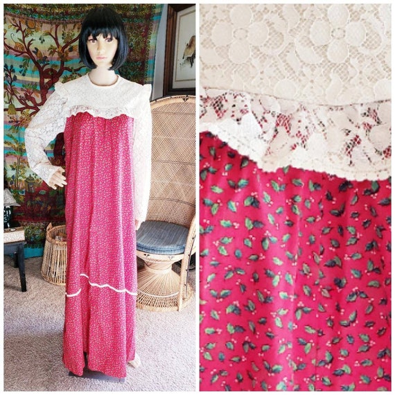 70s Holly Dress by Hilda Hawaii, Holly Print Dress
