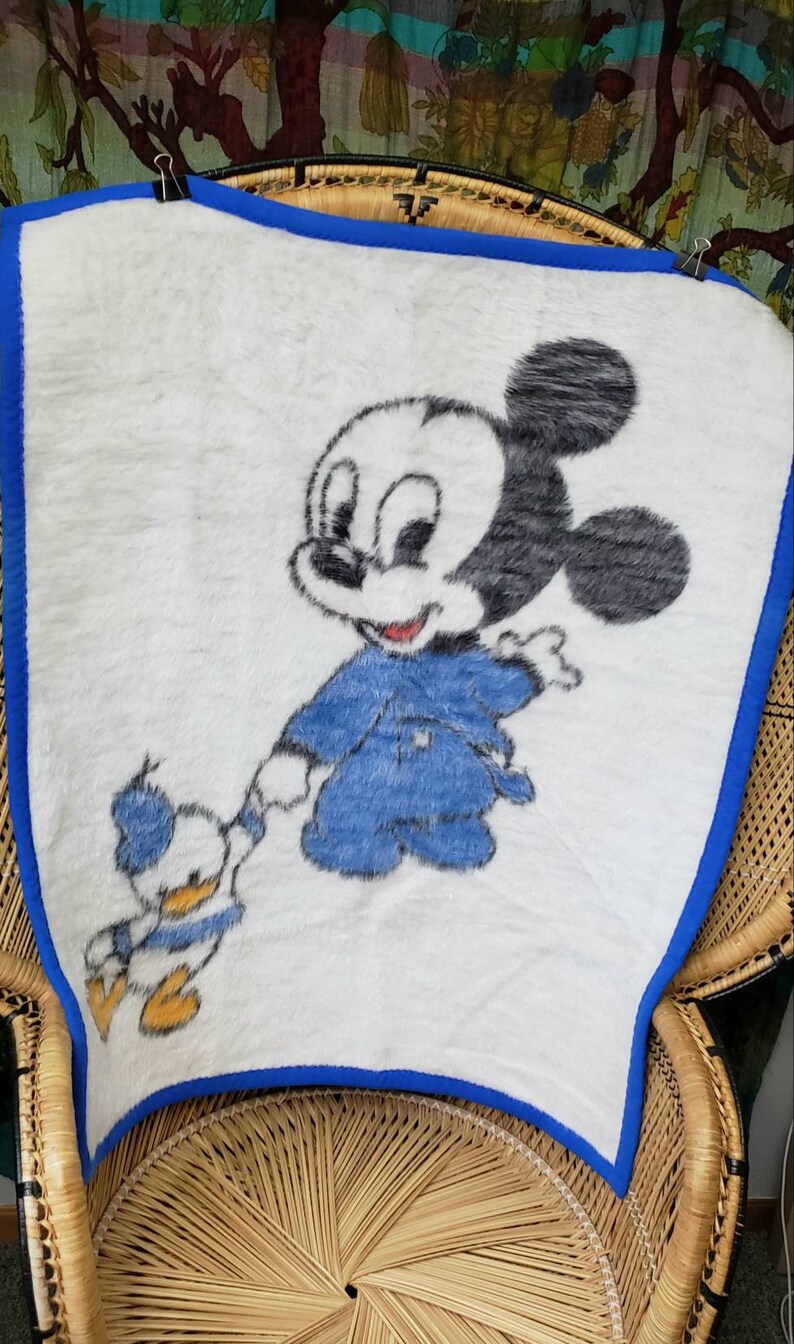 1984 Baby Mickey Mouse Fuzzy Blanket by Biederlack 35 X Etsy