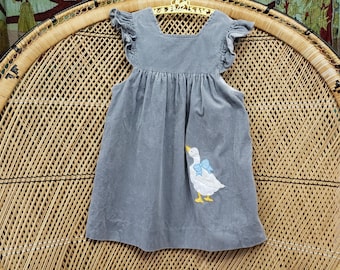 80s White Goose Gray Corduroy Pinafore Dress. Girls 8