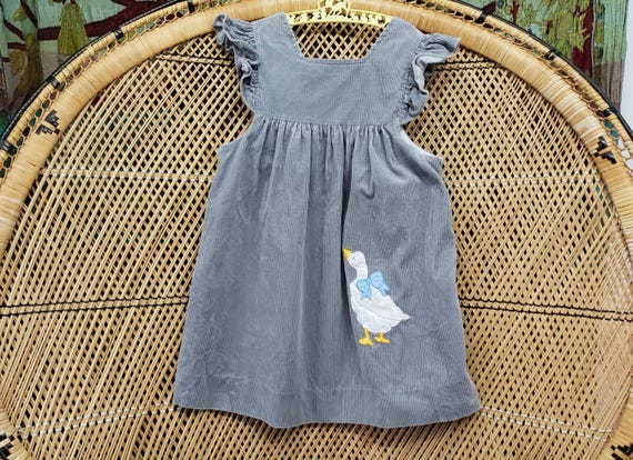 grey cord pinafore dress 80s White Goose Gray Corduroy Dress. Girls 8 Brand_Abby Rose