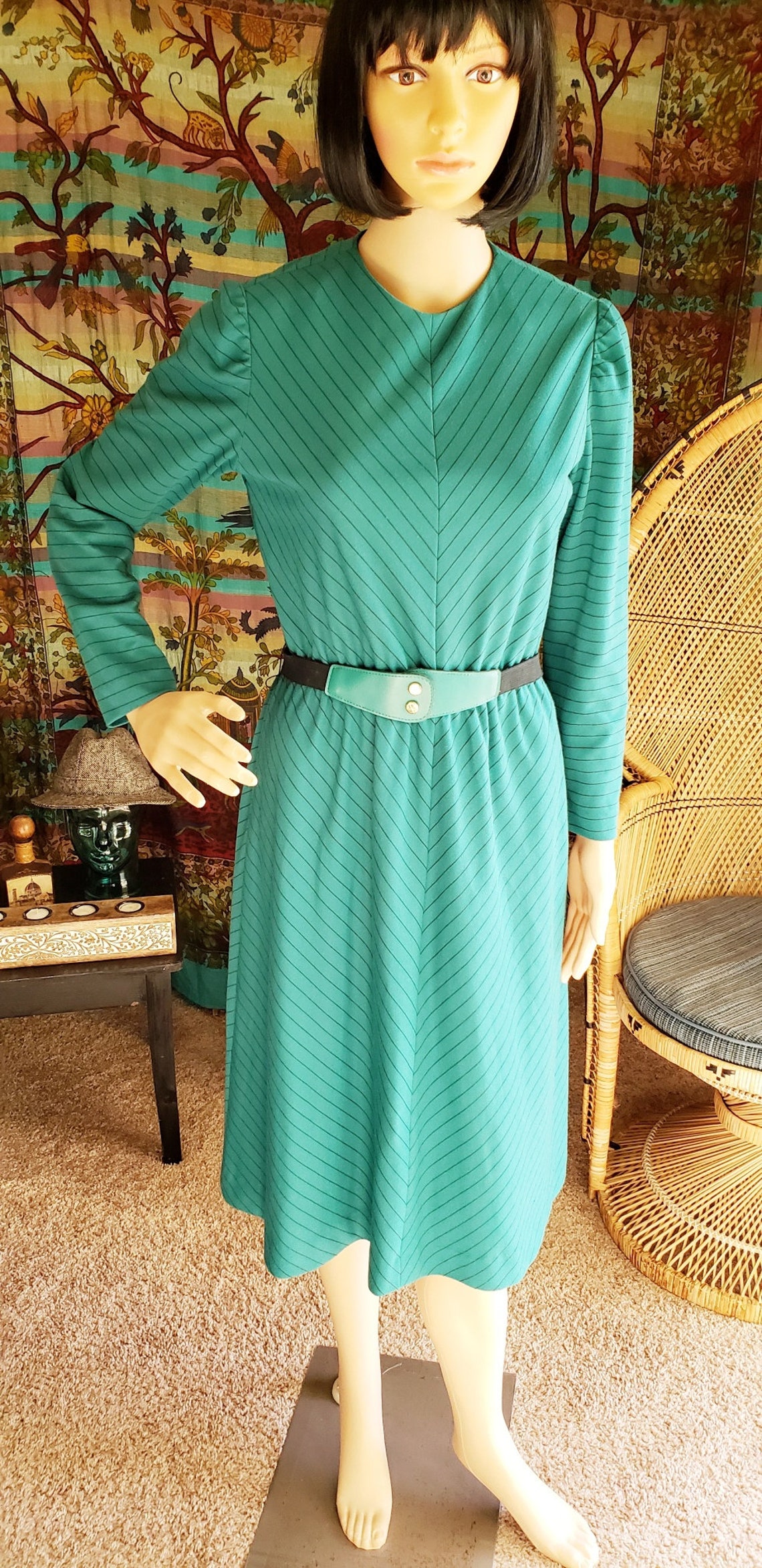 CLEARANCE 80s Green Chevron Long Sleeve Dress By Leslie Fay | Etsy