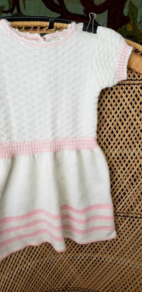 50s Girls Knit Dress 2T, Vintage Cream & Pink Kni… - image 5