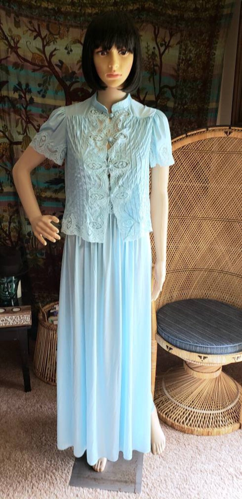 80s Light Blue Sexy Nightgown & Bed Jacket Set 2 piece Bed | Etsy