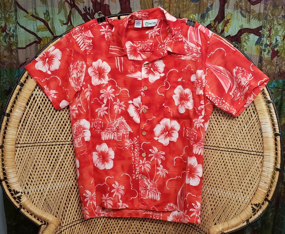 90s Men's Red Hawaiian Shirt by Ten2one, LG Etsy