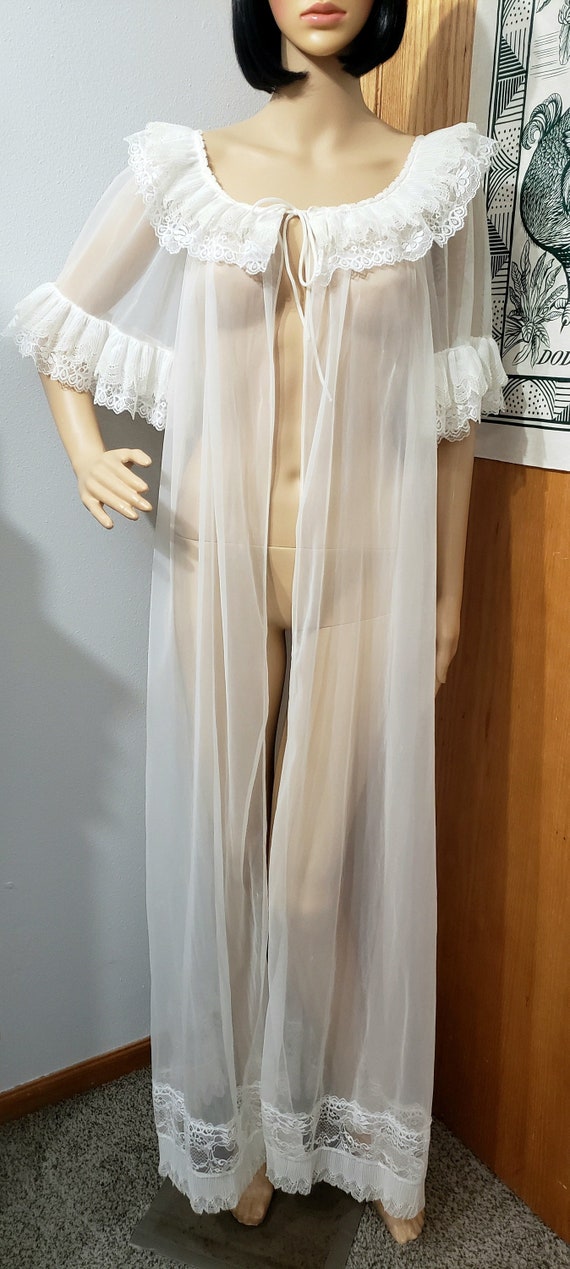 60s White Peignoir Robe By Jenelle, SM/MD