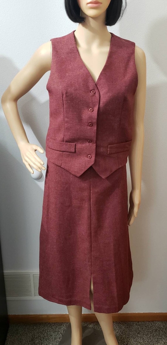 60s Skirt Suit With Matching Vest, 2 Piece Set