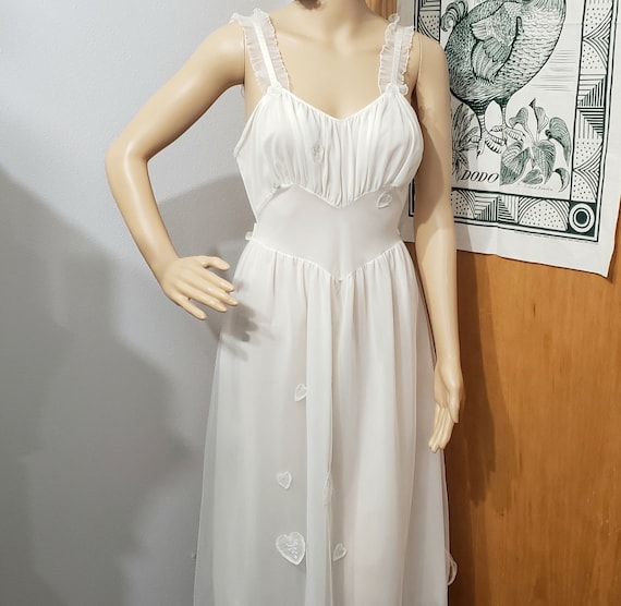 AS IS 50s White Hearts Nightgown By Rogers, Sm/Md - image 1