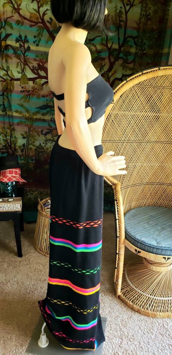 60s Black & Neon Striped Wool Maxi Skirt By Banff… - image 7