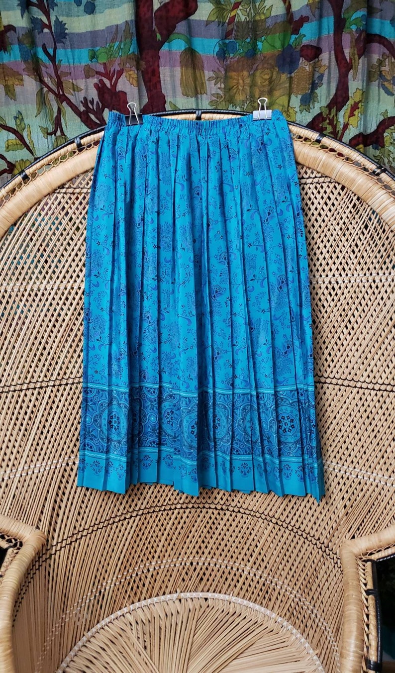 80s Blue Floral Pleated Skirt 12P | Etsy