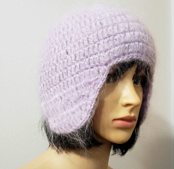 Vintage Purple Mohair Ear Flap Hat by Jacqueline Lamont  display picture 3