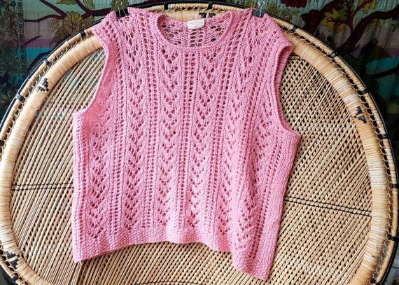 Vintage Pink Knit Sweater Vest Made Especially For