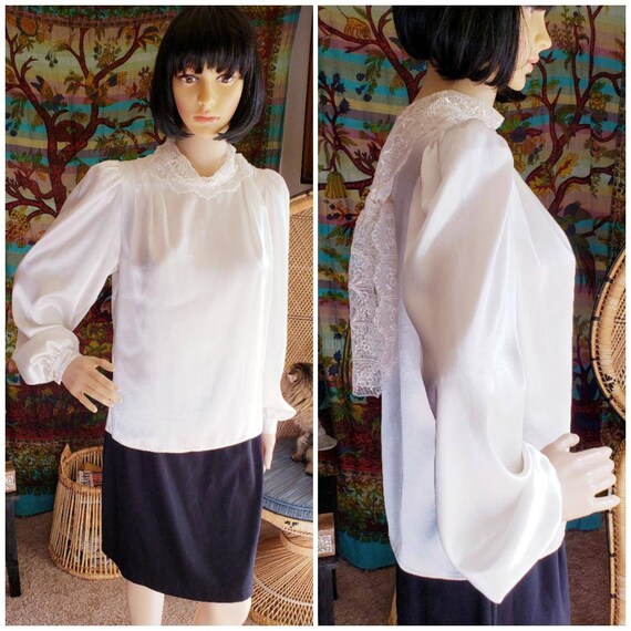 Vintage Cream & Lace Top, Cream Lace Collar Blouse