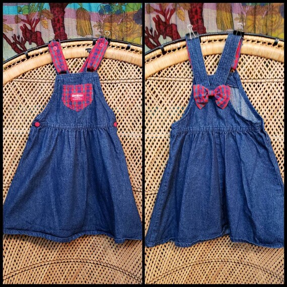 90s Oshkosh B gosh Denim Overall Dress With Apples Girls 6 Etsy