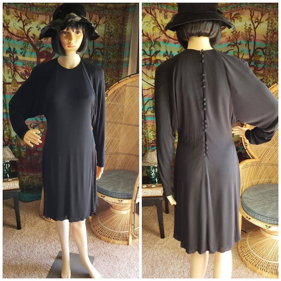 80s Holly's Harp Black Button Down Back Dress, Vin
